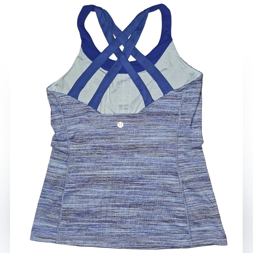 Lululemon Enhearten Tank Top Blue Strappy Back Camo Space Dye Racerback Sz 8 - Picture 13 of 15